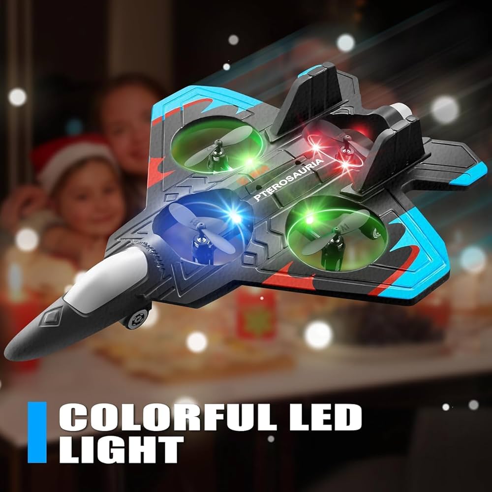 X33 Fighter Aircraft Drone – 4 Propeller RC Quadcopter with LED Lights & Stunt Mode