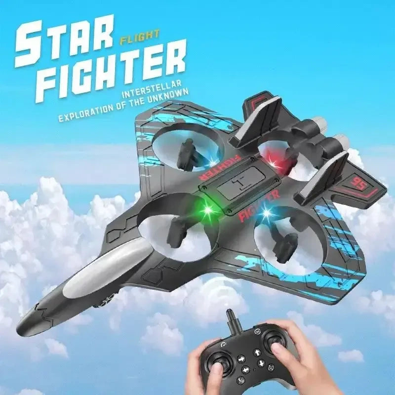 X33 Fighter Aircraft Drone – 4 Propeller RC Quadcopter with LED Lights & Stunt Mode