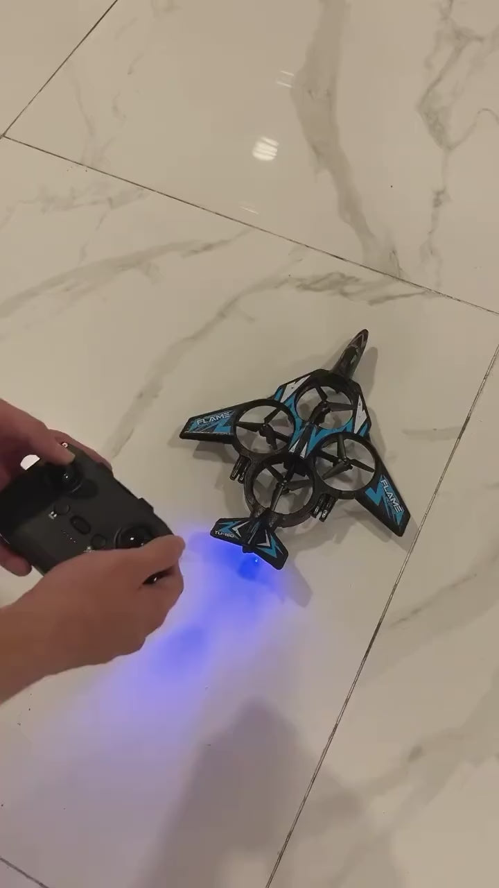 X33 Fighter Aircraft Drone – 4 Propeller RC Quadcopter with LED Lights & Stunt Mode